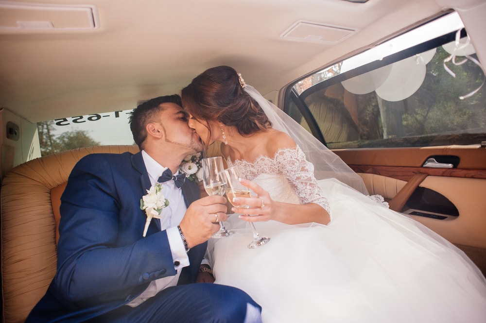 couple hot kiss in limo car