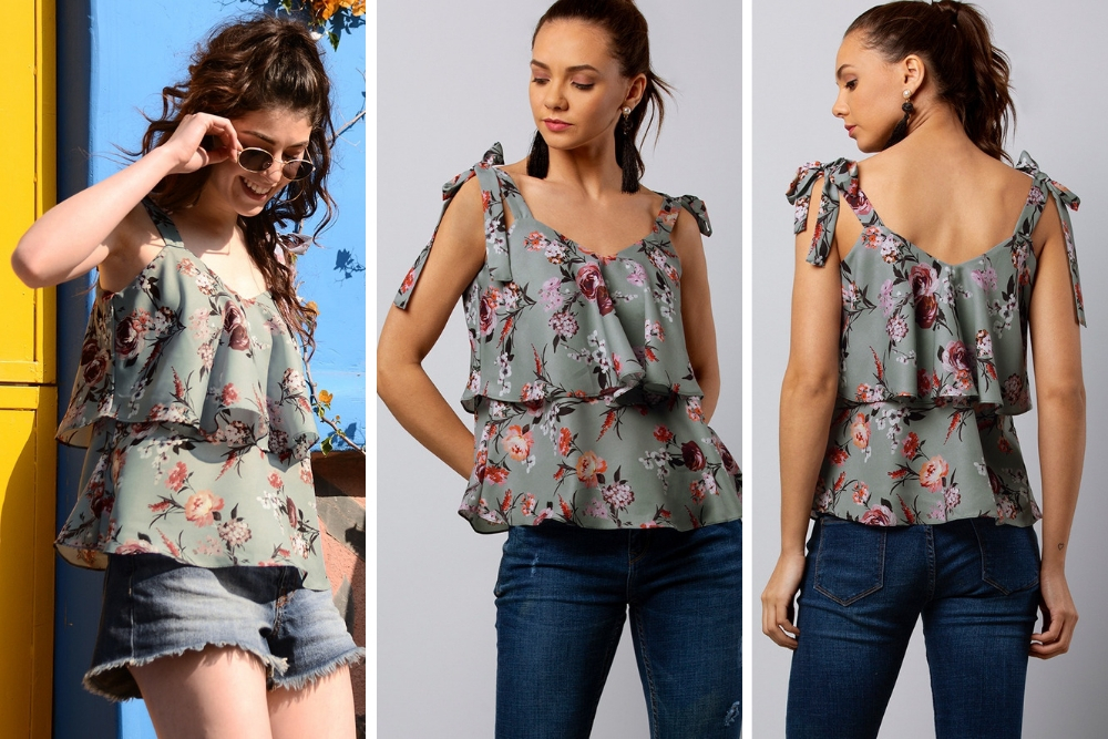 Blue Floral Strappy Layered Top – Valentine Day (5/20)