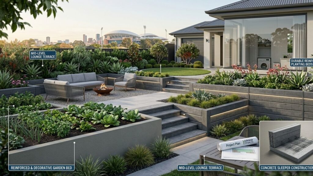 Multi-Level Garden Concrete Sleepers Designs