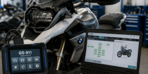 BMW motorcycle diagnostics comparing GS-911 and Dealer ISTA before purchasing a used BMW motorcycle.