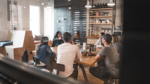 Manager coaching a team member, closing the leadership gap